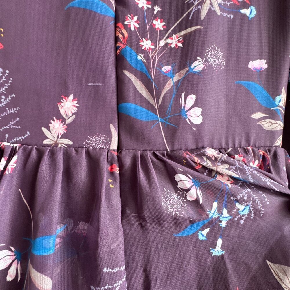 Ieena for Mac Duggal Purple Floral Long Sleeve Tiered Gown Size 0 - Picture 9 of 14